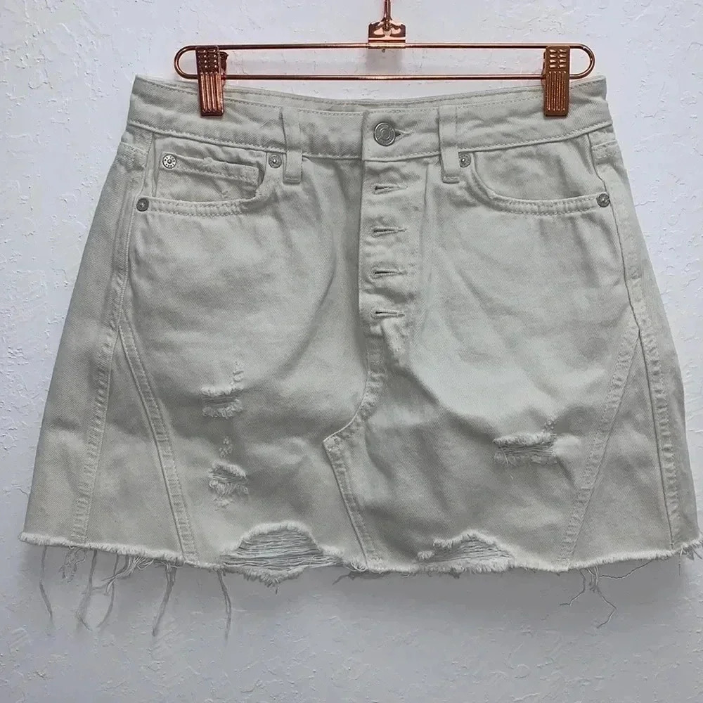 Free People Distressed A-Line Denim White Skirt Size 27 - Picture 2 of 5